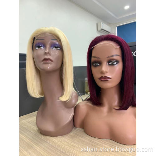 Good Quality Short African Woman Lace Front Bob Brazilian Remy Red Human Hair Wig Burgundy